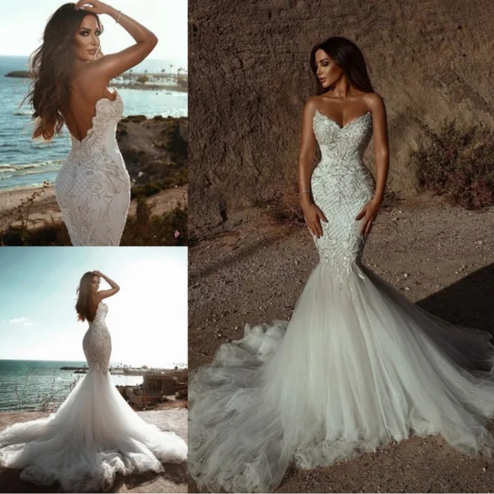Elegant White Mermaid Wedding Dress with Beaded Bodice
